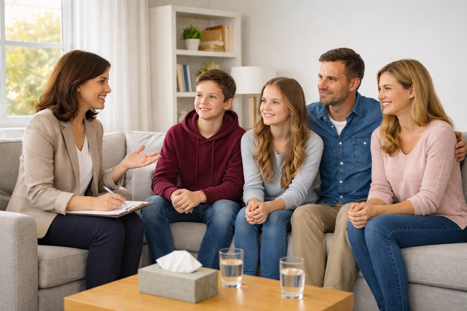 Family Family discussing with a counselor.